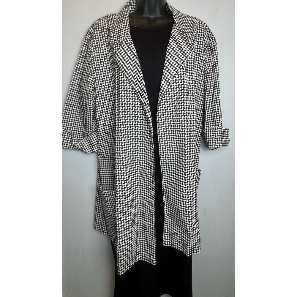 VTG 80s Glenfrey Fashions Power Dress Long Houndstooth Blazer & Black Dress 18